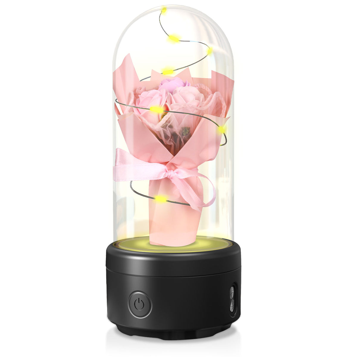 2 In 1 Bouquet LED Light And Bluetooth Speaker Rose Luminous Night Light Ornament In Glass Cover - NawdeX