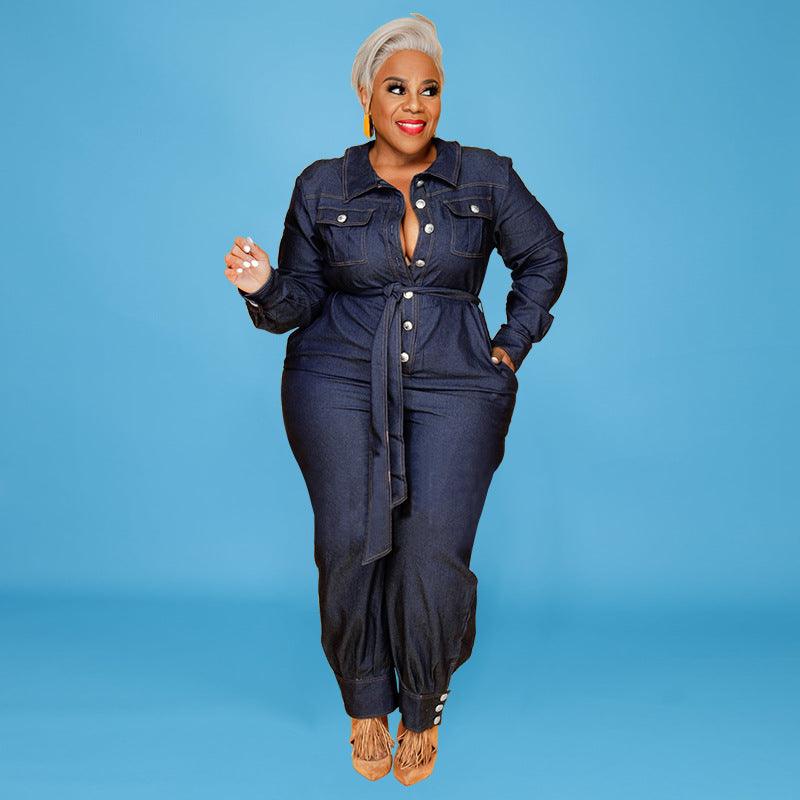 Autumn  PlusSize Women Denim Jumpsuit - NawdeX