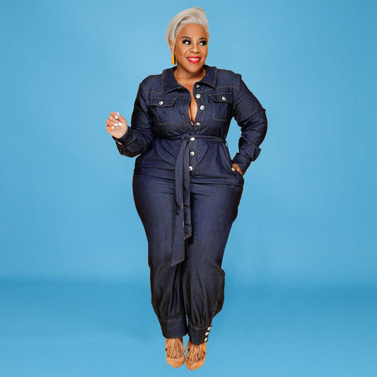 Autumn  PlusSize Women Denim Jumpsuit - NawdeX