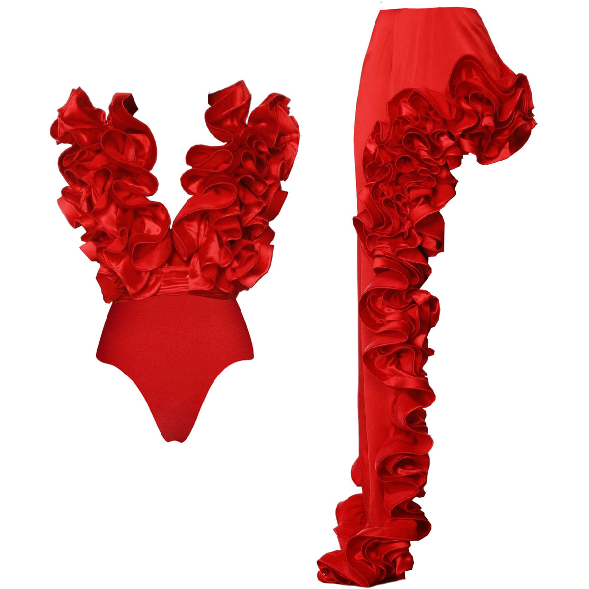 Red Deep V Sexy Swimsuit - NawdeX