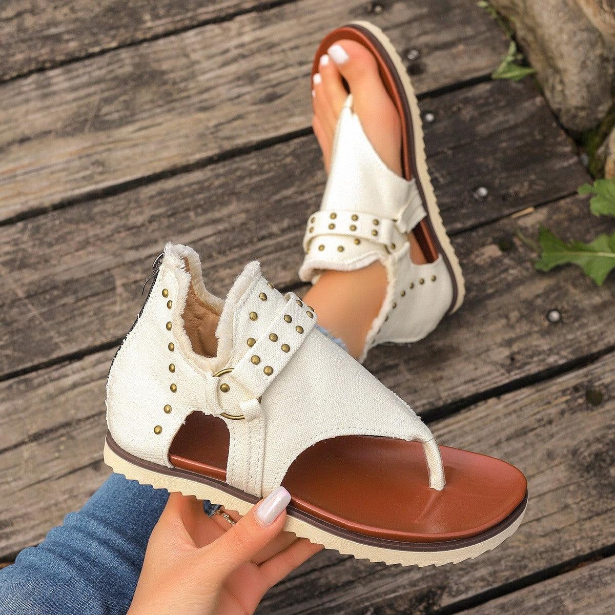 Studded Raw Hem Flat Sandals - NawdeX