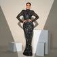 Long Sleeve Round Neck Slim-fit Sequined Banquet Evening Dress - NawdeX