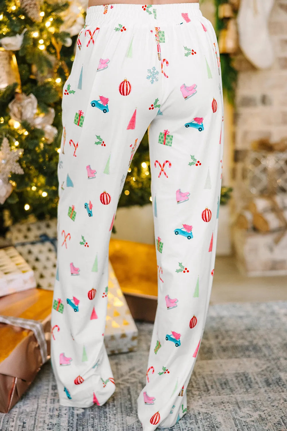 Printed Collared Neck Long Sleeve Top and Pants Lounge Set - NawdeX