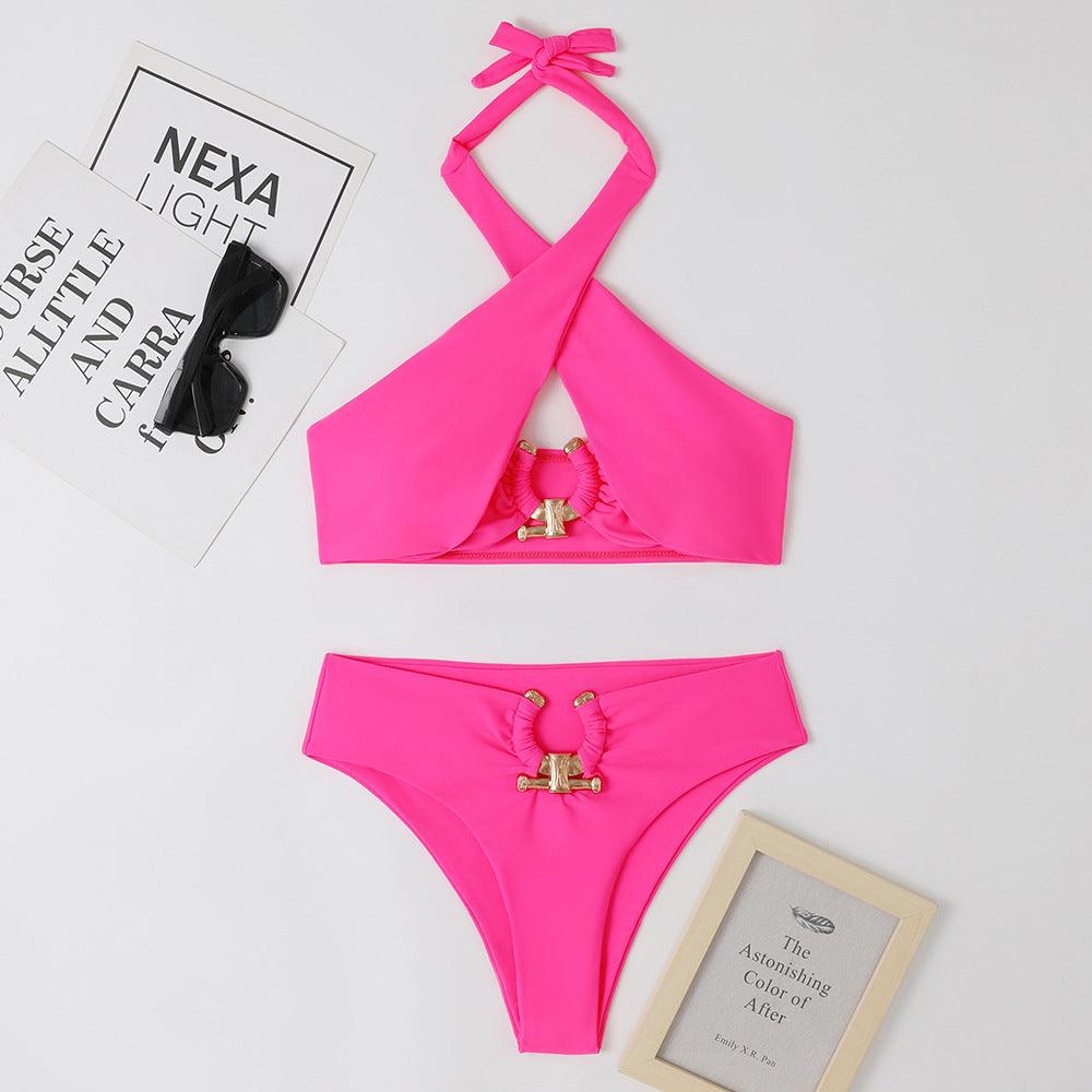Split High Waist Cross-halterneck Swimsuit - NawdeX