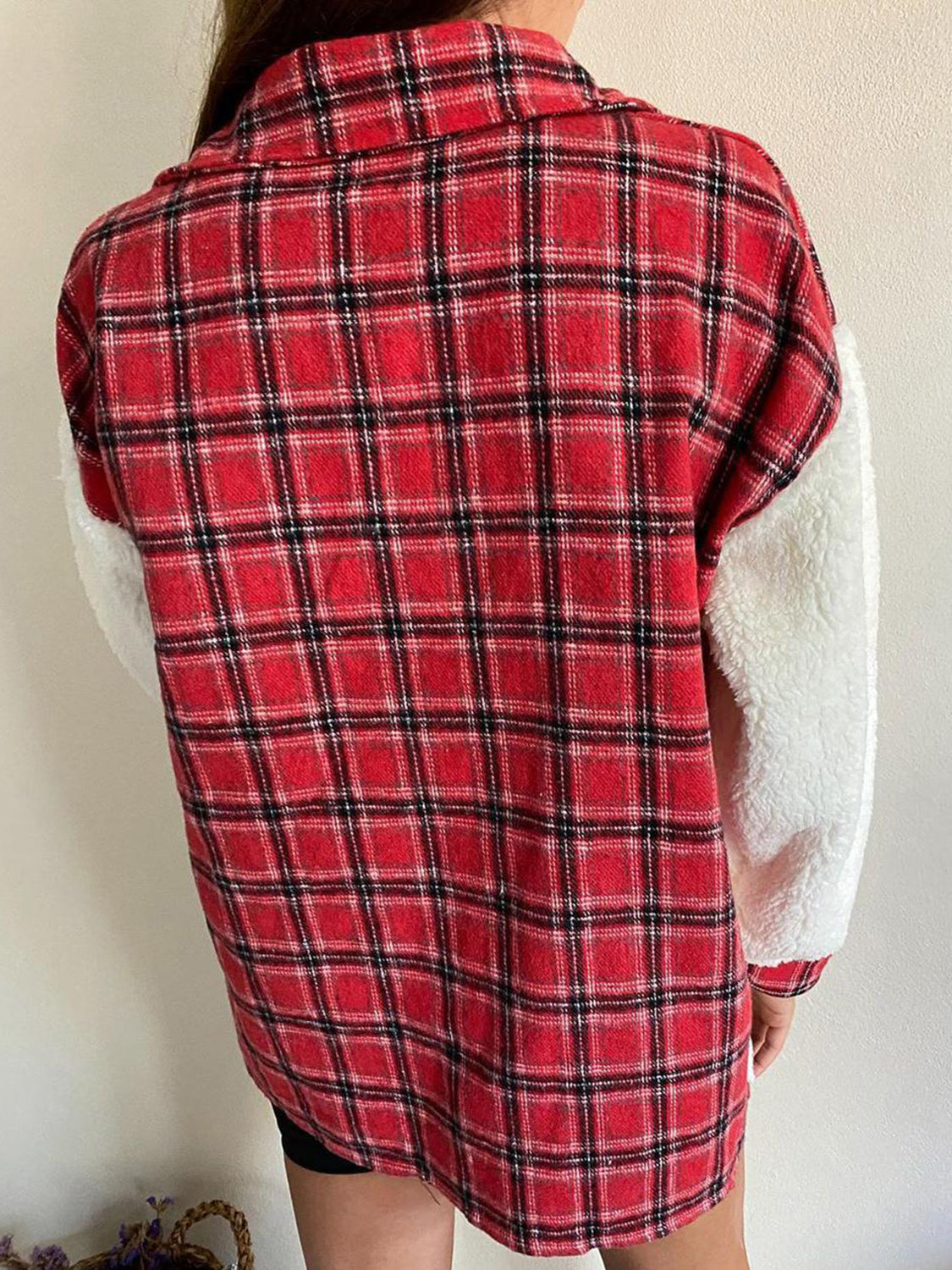 Fuzzy Button Up Long Sleeve Jacket - NawdeX