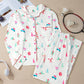 Printed Collared Neck Long Sleeve Top and Pants Lounge Set - NawdeX