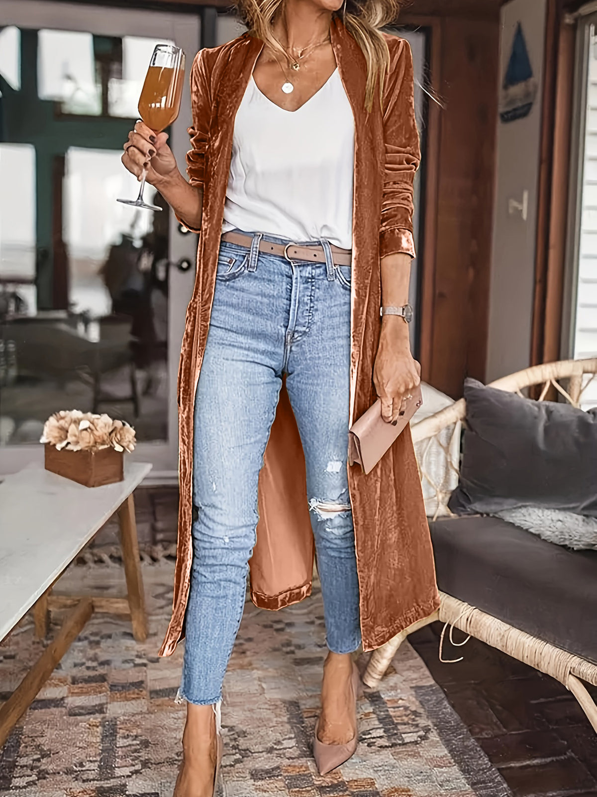Open Front Long Sleeve Coat - NawdeX