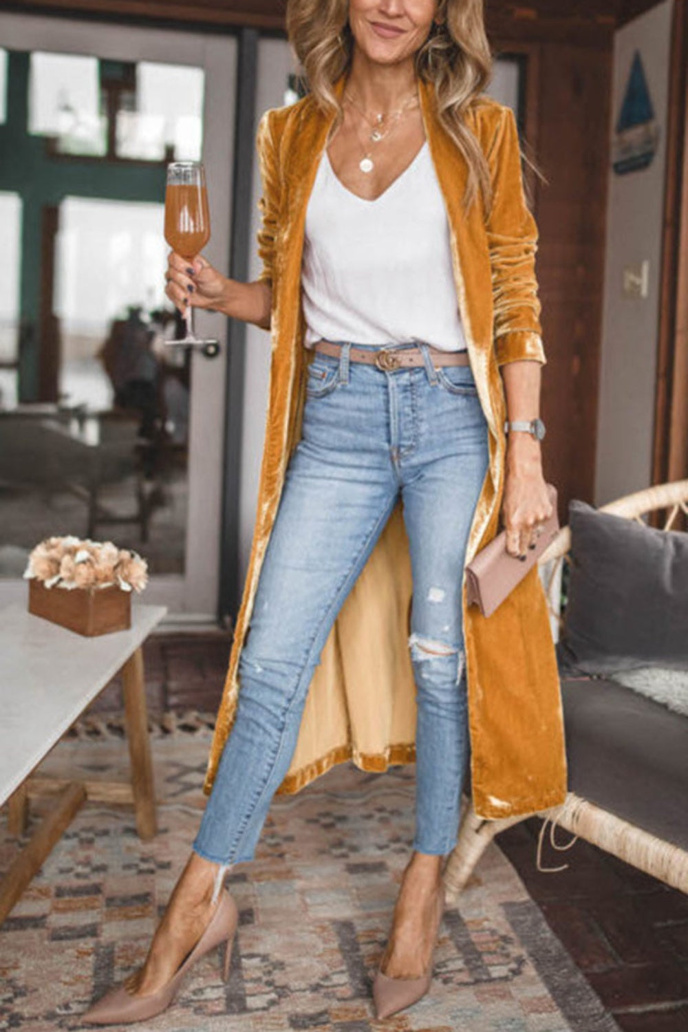 Open Front Long Sleeve Coat - NawdeX