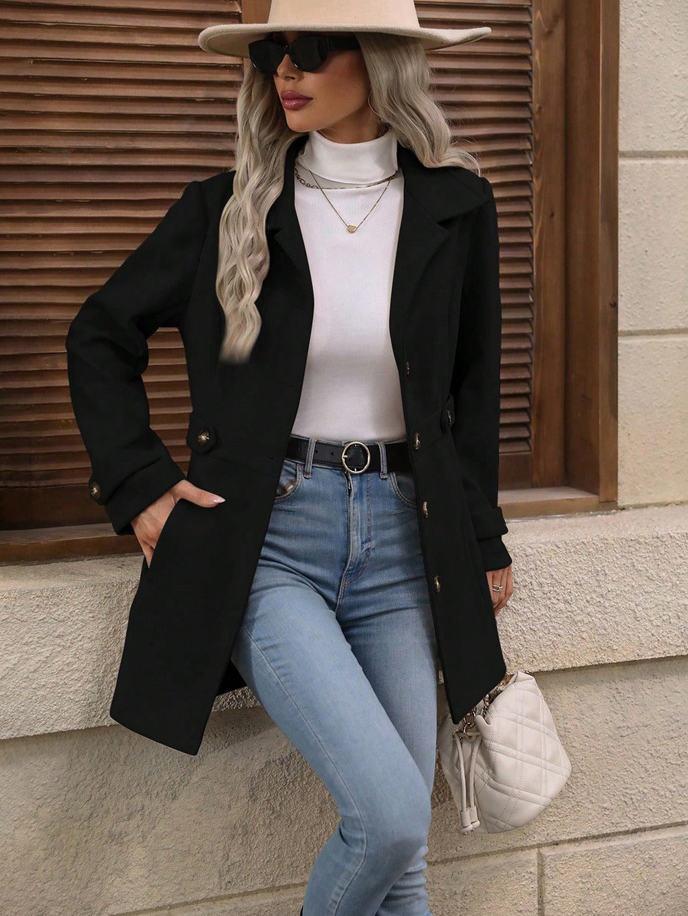 Elegant Single-breasted Woolen Coat
