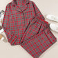 Plus Size Plaid Collared Neck Top and Pants Lounge Set - NawdeX