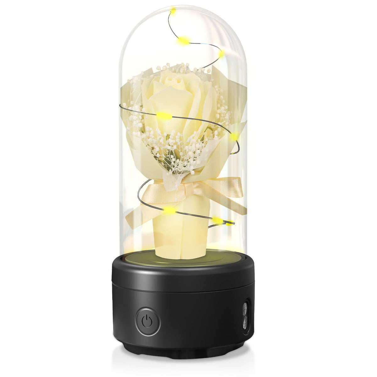 2 In 1 Bouquet LED Light And Bluetooth Speaker Rose Luminous Night Light Ornament In Glass Cover - NawdeX