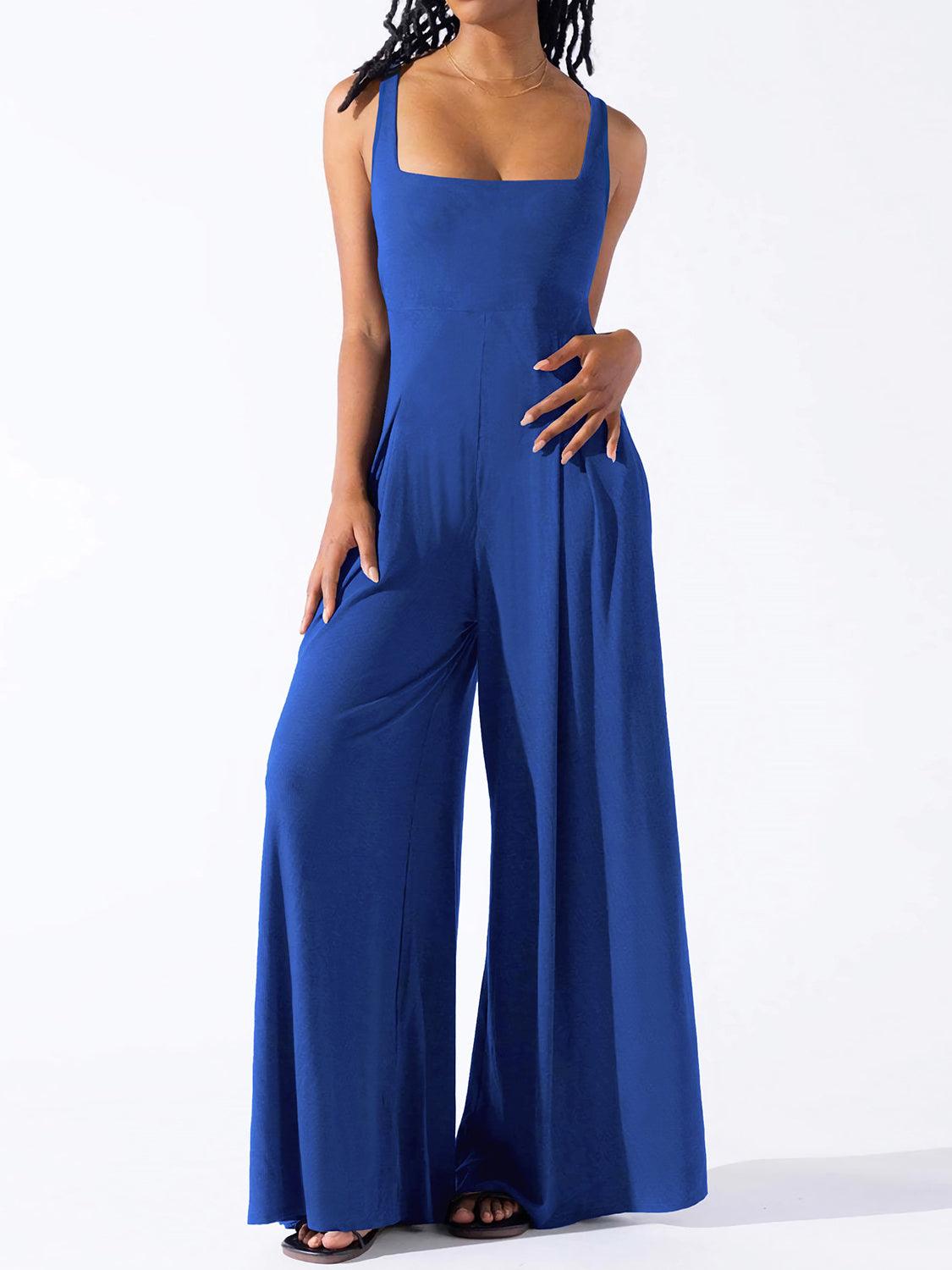 Square Neck Wide Strap Jumpsuit - NawdeX