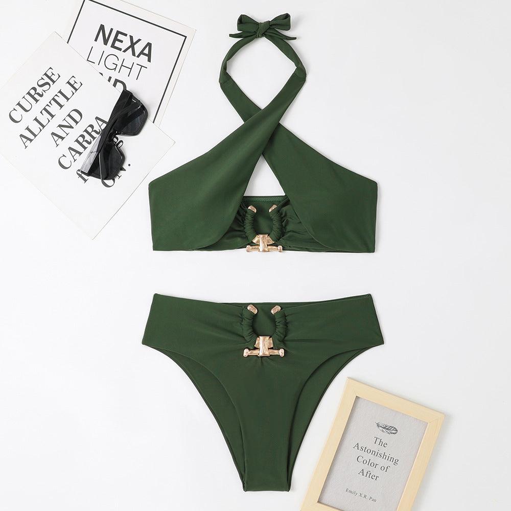 Split High Waist Cross-halterneck Swimsuit - NawdeX