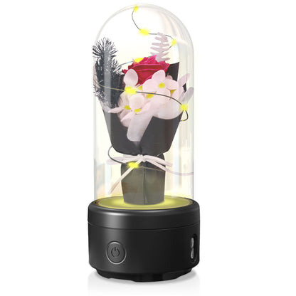 2 In 1 Bouquet LED Light And Bluetooth Speaker Rose Luminous Night Light Ornament In Glass Cover - NawdeX