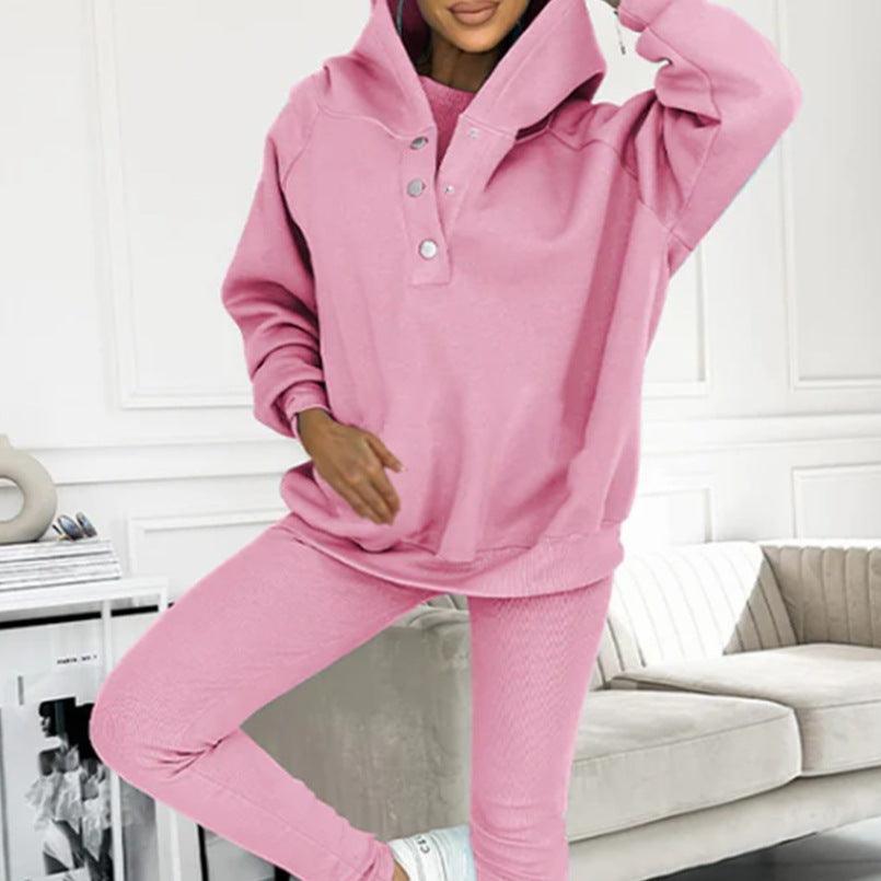 3pcs Women's Sports Loose Hooded  Sweatshirt ,Vest And Slim Trousers - NawdeX