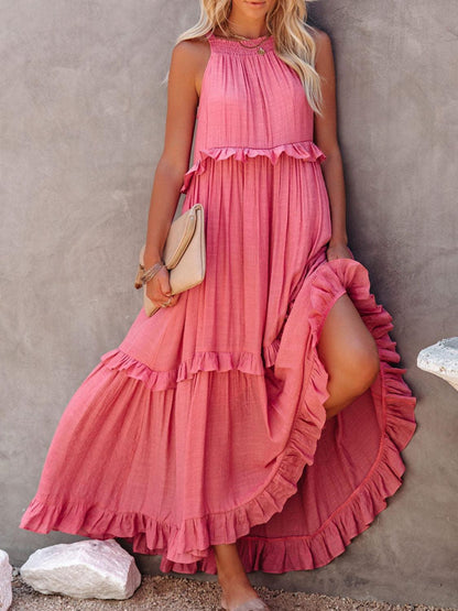 Ruffled Sleeveless Maxi Dress with Pockets - NawdeX