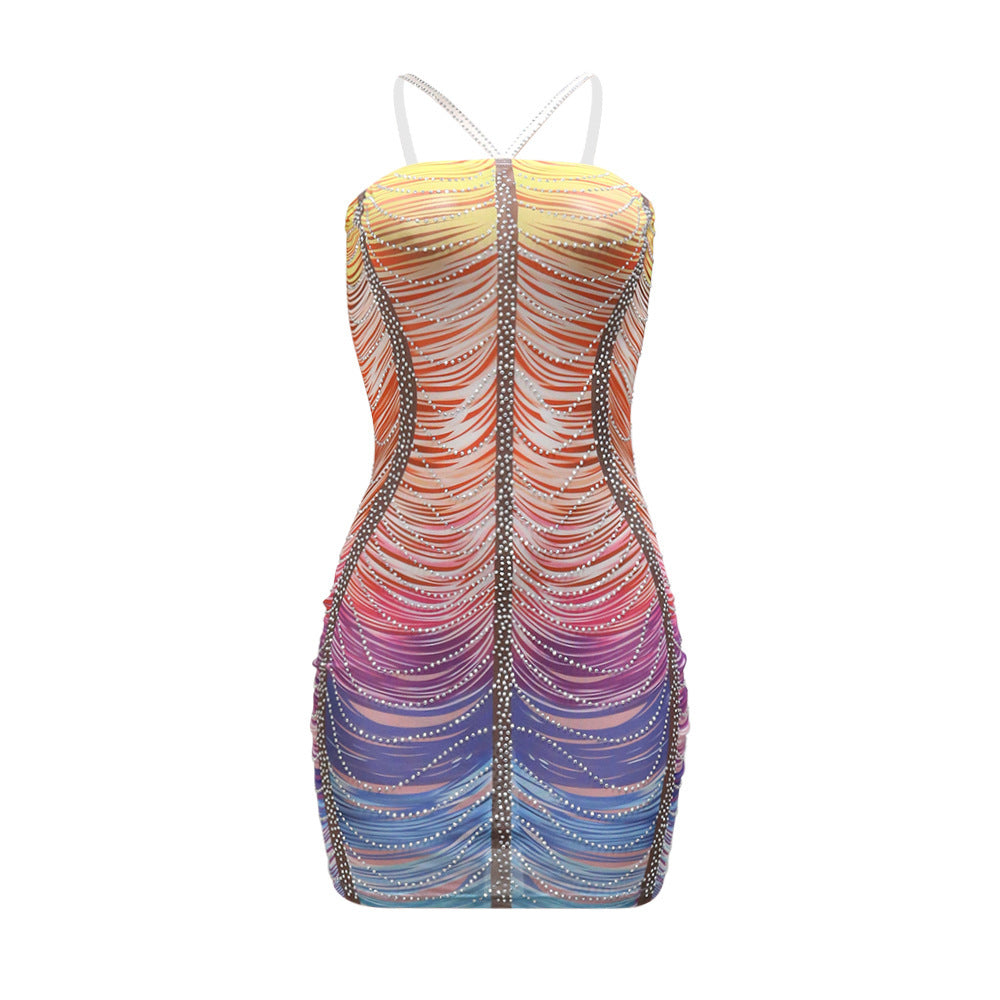 Sling Hot Rhinestone Sheath Dress - NawdeX