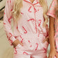 Candy Cane Collared Neck Long Sleeve Top and Shorts Lounge Set - NawdeX
