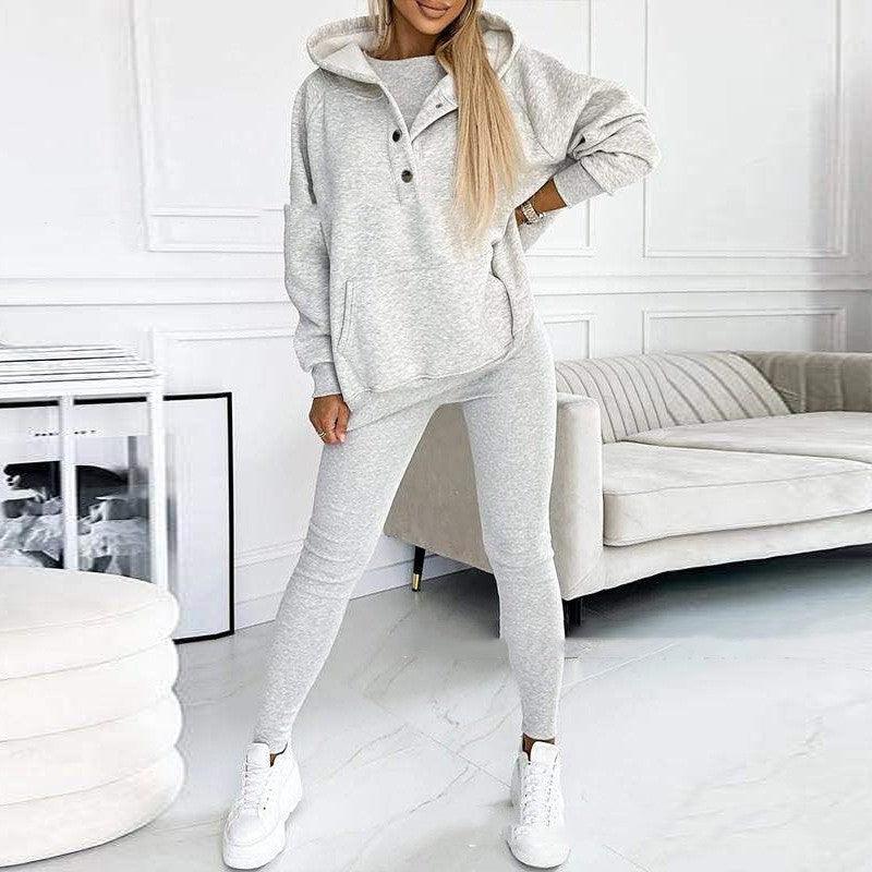 3pcs Women's Sports Loose Hooded  Sweatshirt ,Vest And Slim Trousers - NawdeX