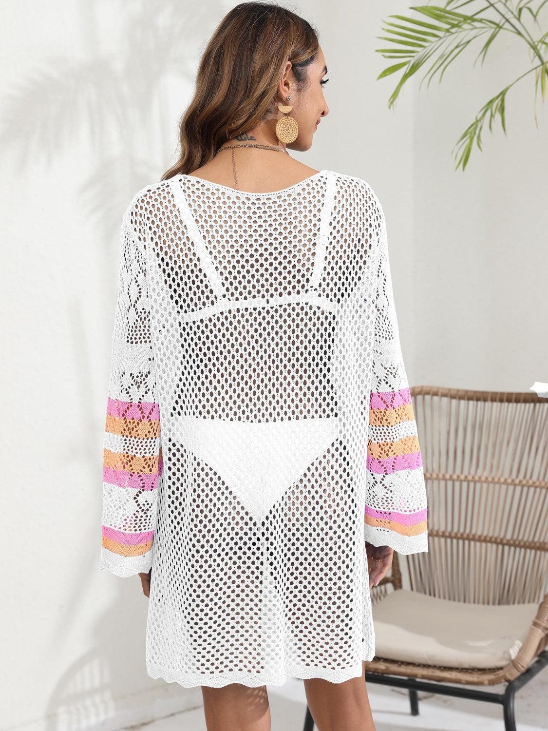 Openwork Contrast Long Sleeve Cover-Up - NawdeX