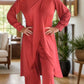 Full Size Slit Round Neck Long Sleeve Top and Pants Set - NawdeX