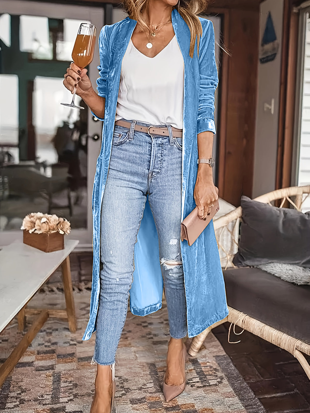 Open Front Long Sleeve Coat - NawdeX