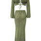 Tied Long Sleeve Top and Skirt Cover Up Set - NawdeX
