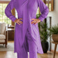 Full Size Slit Round Neck Long Sleeve Top and Pants Set - NawdeX