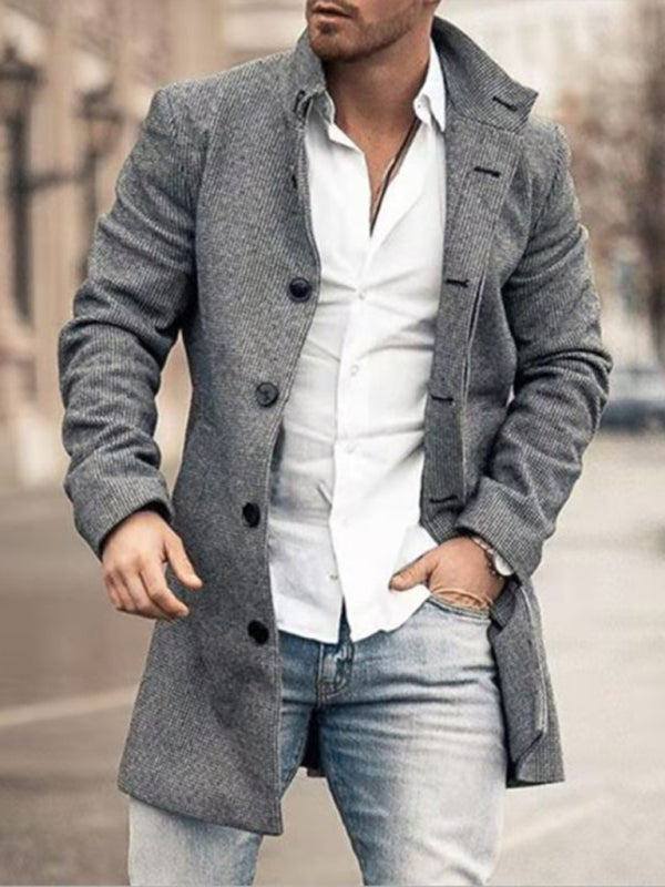 Woolen Mid-Length Pocket Casual Coat