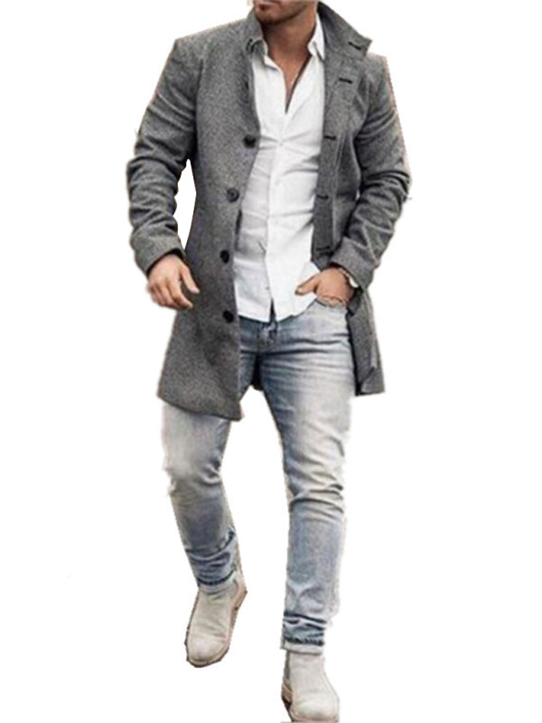 Woolen Mid-Length Pocket Casual Coat