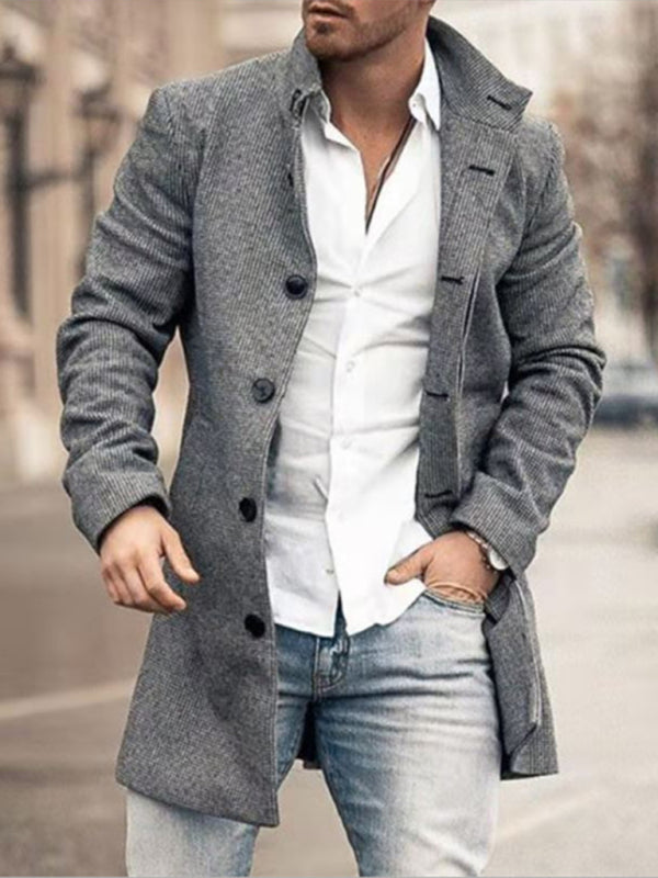 Woolen Mid-Length Pocket Casual Coat