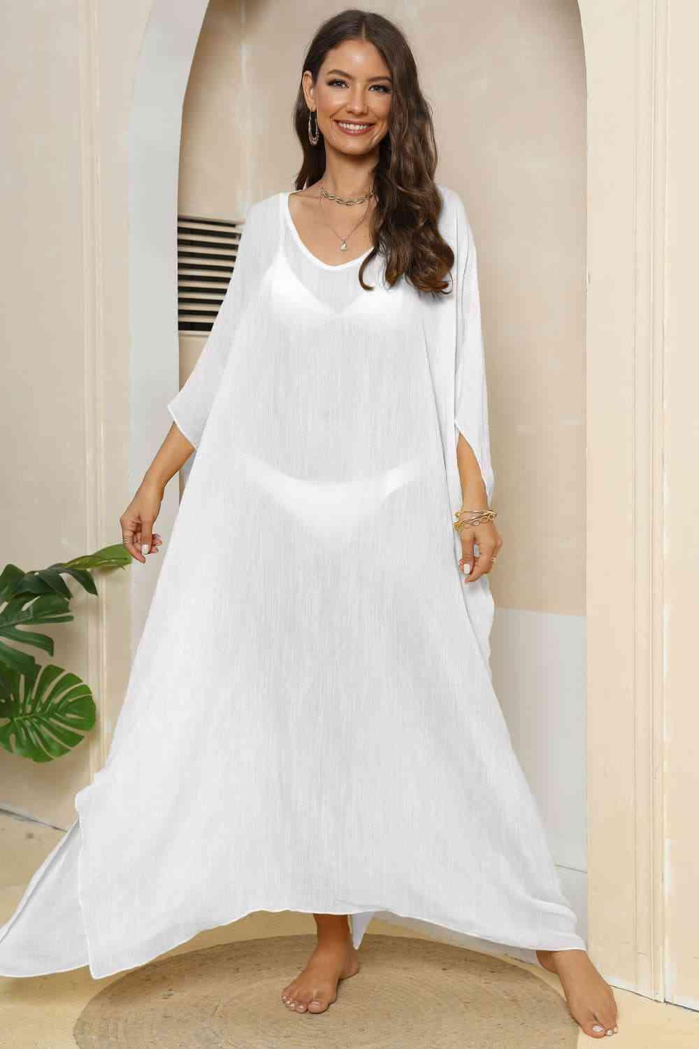 V-Neck Three-Quarter Sleeve Cover-Up - NawdeX
