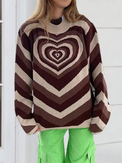 Heart Mock Neck Long Sleeve Sweater - NawdeX