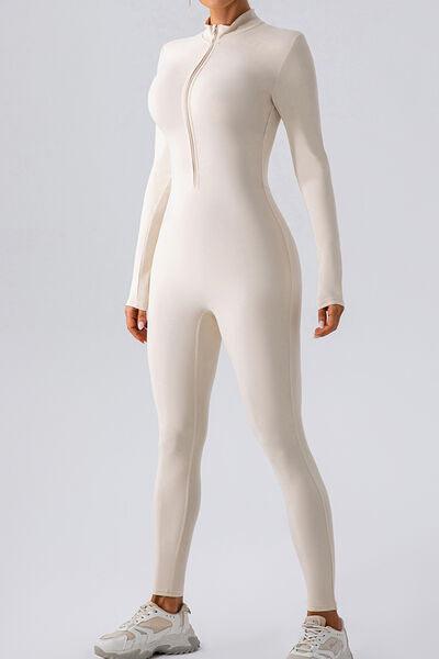 Half Zip Mock Neck Active Jumpsuit - NawdeX