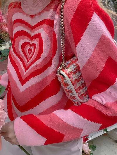 Heart Mock Neck Long Sleeve Sweater - NawdeX