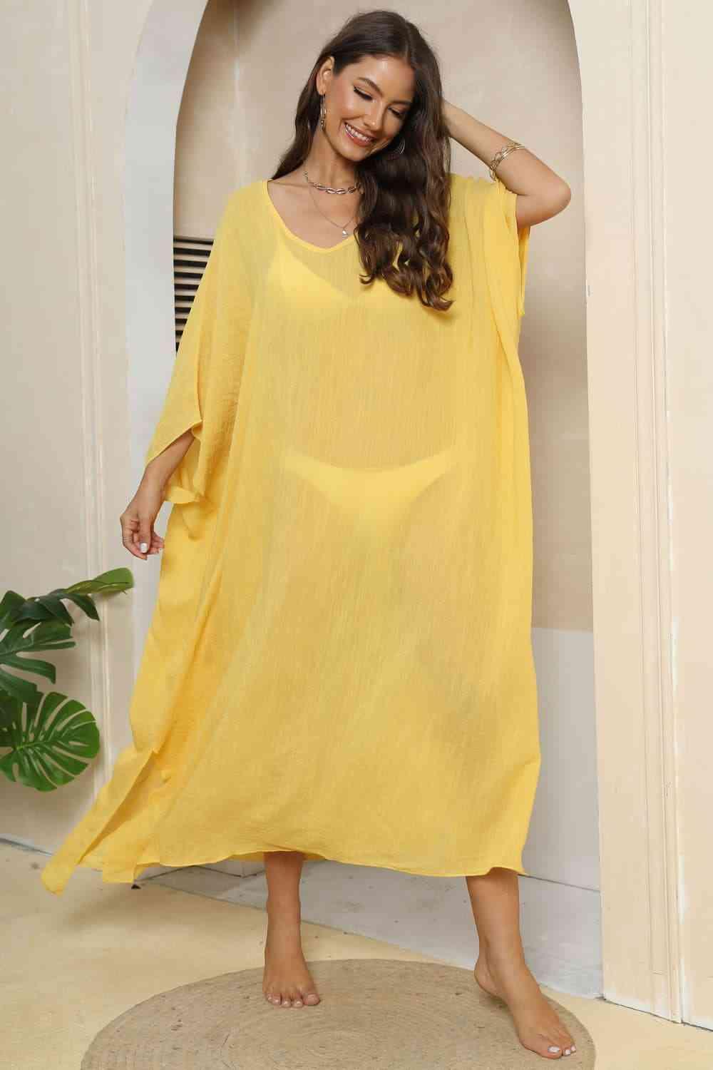 V-Neck Three-Quarter Sleeve Cover-Up - NawdeX