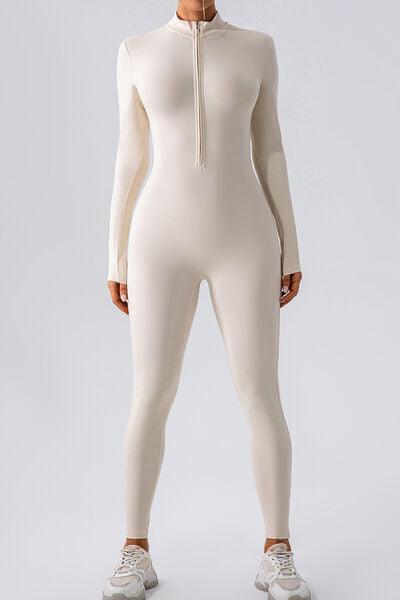 Half Zip Mock Neck Active Jumpsuit - NawdeX