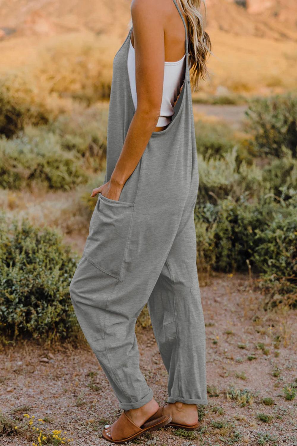 Double Take Full Size V-Neck Sleeveless Jumpsuit with Pockets - NawdeX