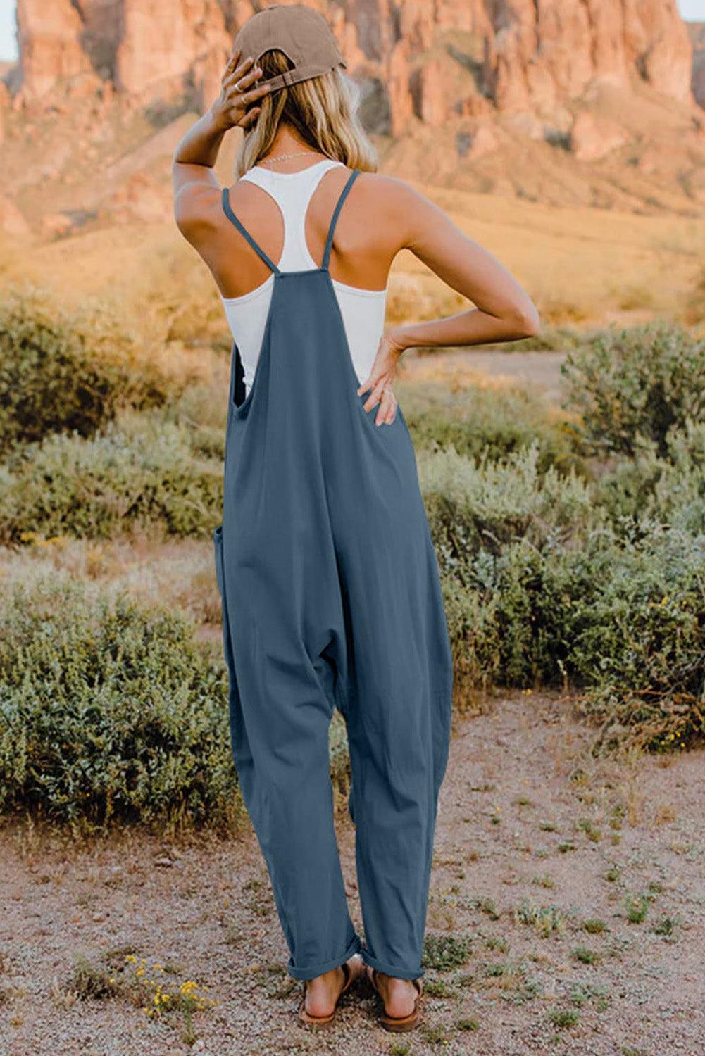 Double Take Full Size V-Neck Sleeveless Jumpsuit with Pockets - NawdeX