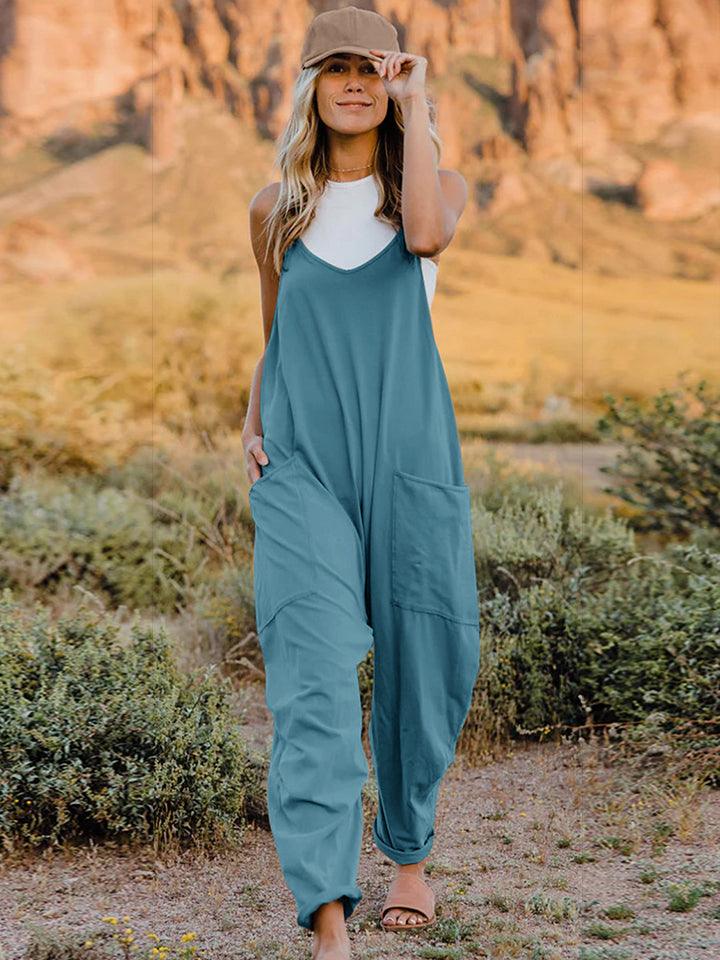 Double Take Full Size V-Neck Sleeveless Jumpsuit with Pockets - NawdeX