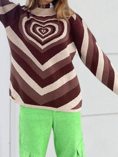 Heart Mock Neck Long Sleeve Sweater - NawdeX