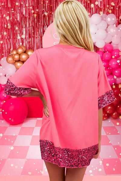 Candy Cane Sequin Half Sleeve T-Shirt - NawdeX