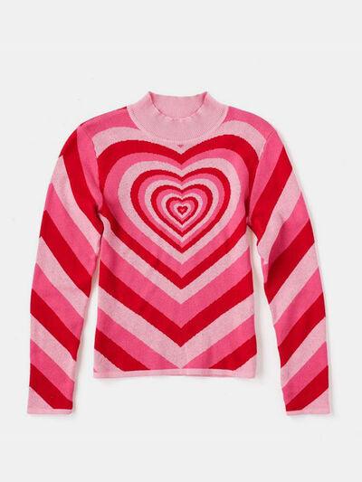 Heart Mock Neck Long Sleeve Sweater - NawdeX
