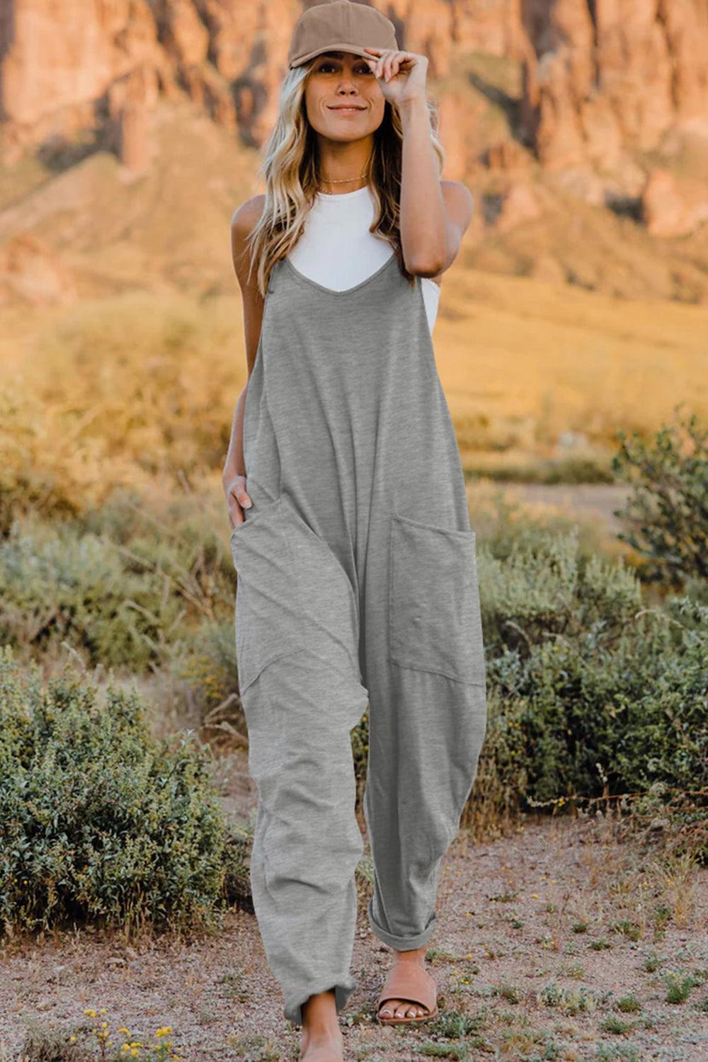 Double Take Full Size V-Neck Sleeveless Jumpsuit with Pockets - NawdeX