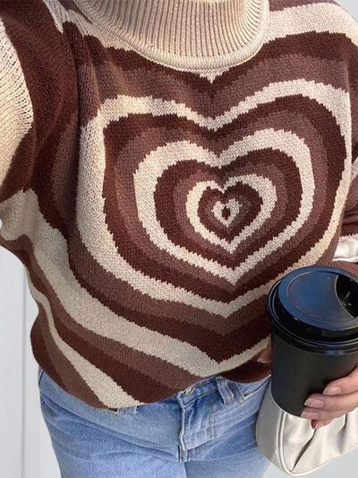 Heart Mock Neck Long Sleeve Sweater - NawdeX