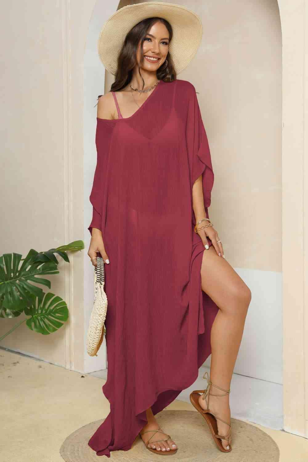 V-Neck Three-Quarter Sleeve Cover-Up - NawdeX
