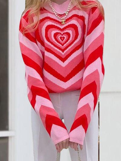 Heart Mock Neck Long Sleeve Sweater - NawdeX