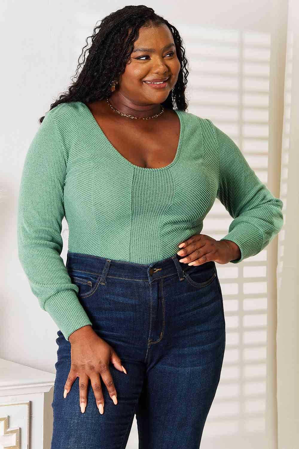Basic Bae Scoop Neck Long Sleeve Top - NawdeX