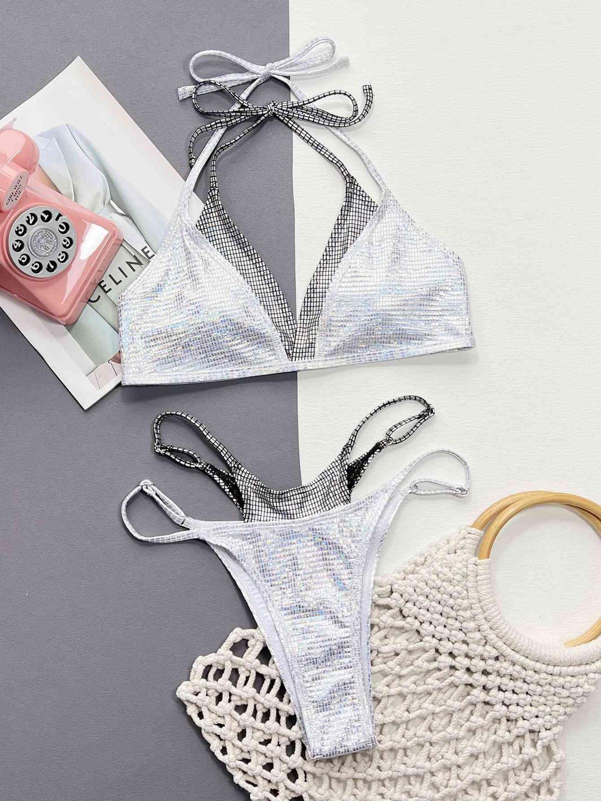 Faux Layered Halter Neck Two-Piece Bikini Set - NawdeX