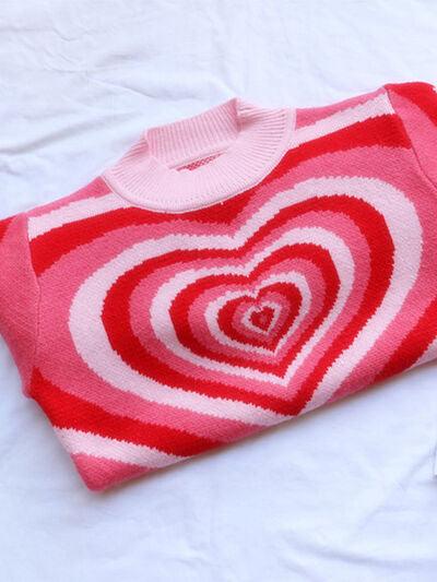 Heart Mock Neck Long Sleeve Sweater - NawdeX